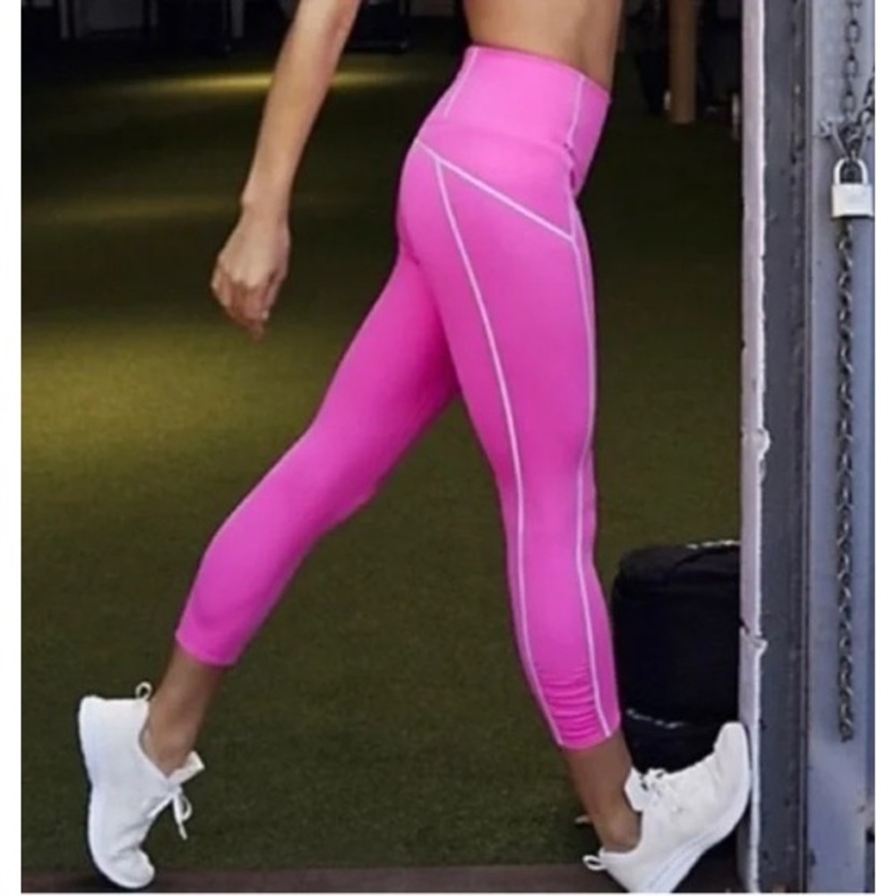 Free People Movement You're a Peach High Rise 7/8 Leggings Vivid Pink Ruched S